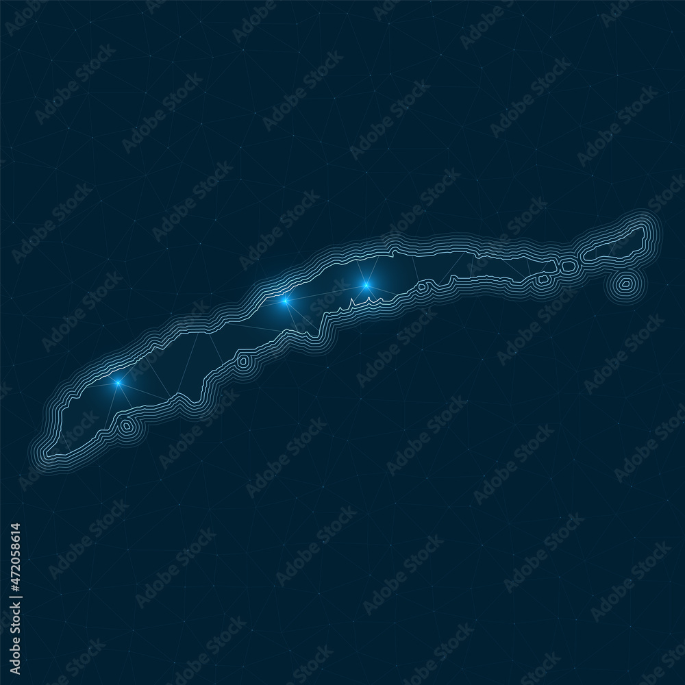 Poster roatan network map. abstract geometric map of the island. digital connections and telecommunication 