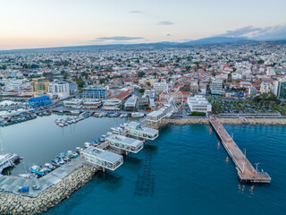 Cyprus - Limassol luxury district in the coast side from drone view