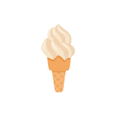 Delicious soft ice cream in waffle cone in flat vector illustration isolated