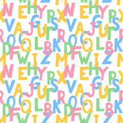 english alphabet kids seamless pattern hand drawn. vector. letters, written, font, numbers.