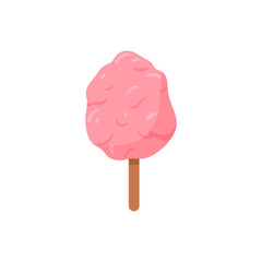 Sweet cotton candy on stick, flat vector illustration isolated on white background.
