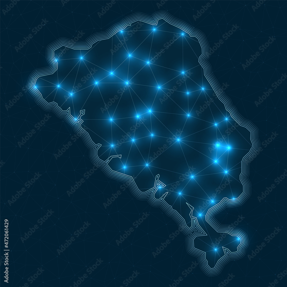 Poster colon island network map. abstract geometric map of the island. digital connections and telecommunic