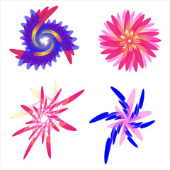 Set of colorful abstract floral elements isolated on white background. Vector illustration.