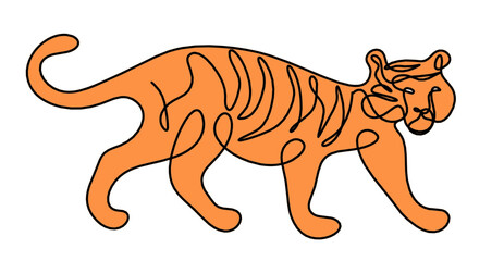 Silhouette of abstract color tiger as line drawing on white