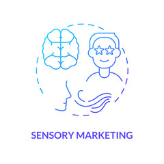 Sensory advertising concept icon. Brand promotion. Consumers feelings associated with product. Appealing customers senses abstract idea thin line illustration. Vector isolated outline color drawing - obrazy, fototapety, plakaty