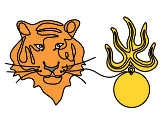 Silhouette of abstract tiger with Fire pearl as protection from flying star 