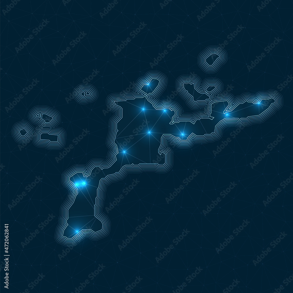 Poster virgin gorda network map. abstract geometric map of the island. digital connections and telecommunic