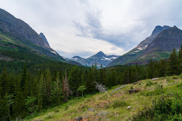 Obraz premium View at Swiftcurrent and Many Glacier on the Continental Divide Trail in Glacier National Park in Montana in the summer