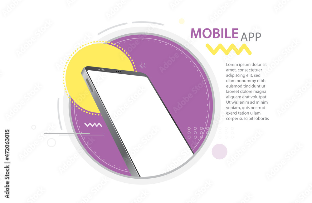 Poster smartphone vector mockup and mobile app presentation template with abstract geometric background.