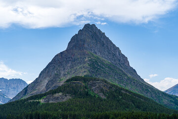 Swiftcurrent Lake at Many Glacier in Glacier National Park in Montana on a cloudy summer day