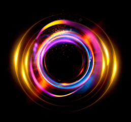 Vivid abstract background. Beautiful swirl trail effect frame.  .Mystical portal. Bright sphere lens. Rotating lines. Glow ring. .Magic  ball. Led spiral. Glint lines. Focus place. Illusory flash.