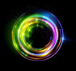 Vivid abstract background. Beautiful swirl trail effect frame.  .Mystical portal. Bright sphere lens. Rotating lines. Glow ring. .Magic  ball. Led spiral. Glint lines. Focus place. Illusory flash.