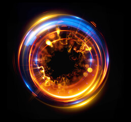 Vivid abstract background. Beautiful swirl trail effect frame.  .Mystical portal. Bright sphere lens. Rotating lines. Glow ring. .Magic  ball. Led spiral. Glint lines. Focus place. Illusory flash.