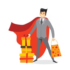 Vector illustrations of set of men birthday superheros in funny comics costume