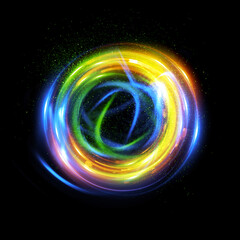 Vivid abstract background. Beautiful swirl trail effect frame.  .Mystical portal. Bright sphere lens. Rotating lines. Glow ring. .Magic  ball. Led spiral. Glint lines. Focus place. Illusory flash.