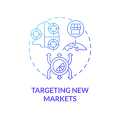 Targeting new markets blue gradient concept icon. Internal business growth abstract idea thin line illustration. Promotion and advertising of new product. Vector isolated outline color drawing