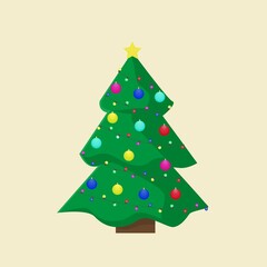 Christmas tree decorated with golden garlands and New Year's toys. Christmas tree.