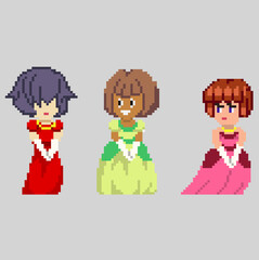 Set of pixel characters in art style