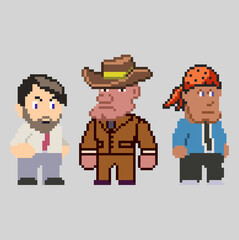 Set of pixel men characters in art style