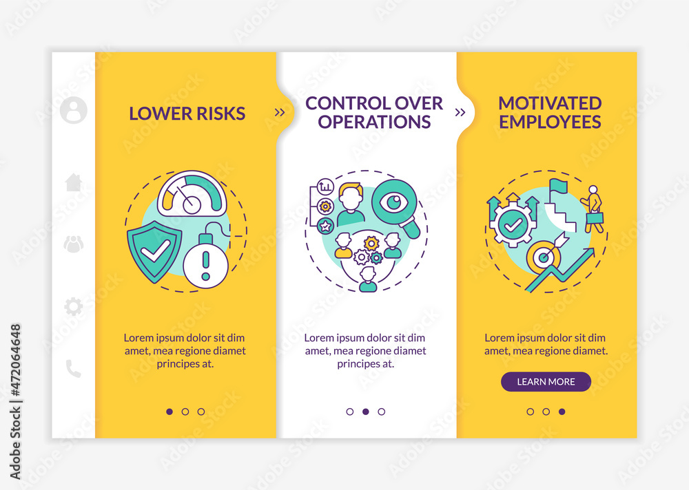 Poster internal growth advantages onboarding vector template. responsive mobile website with icons. web pag
