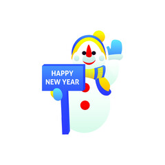 Snowman Happy New Year over White