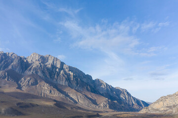 Scenic autumn mountain landscape - aerial view panorama, Dargavs, Northern Ossetia, Russia