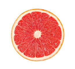 Fototapeta na wymiar round slice of grapefruit. isolated citrus on a white background. bright slice of tropical fruits. clipping path. ready to use.