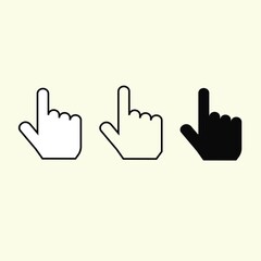 set of 3 pointers. human hand cursor icons. forefinger
