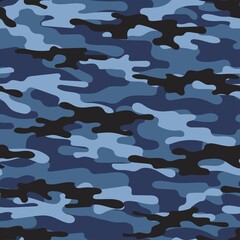 modern army blue vector camouflage print, seamless pattern for clothing headband or print.		