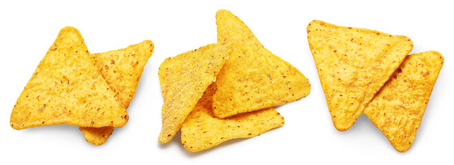 Nachos chips collection, isolated on white background