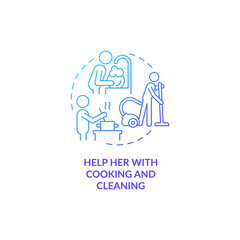 Help her with cooking and cleaning blue gradient concept icon. Support during pregnancy abstract idea thin line illustration. Meal prepping by husband. Vector isolated outline color drawing