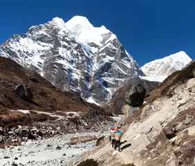 Papier Peint photo autocollant Makalu mount Hongku or Honku Chuli peak and three sherpas