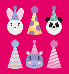 birthday hats and animals
