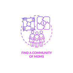 Find community of moms purple gradient concept icon. Preparing for baby arrival abstract idea thin line illustration. Alliance for support and communication. Vector isolated outline color drawing