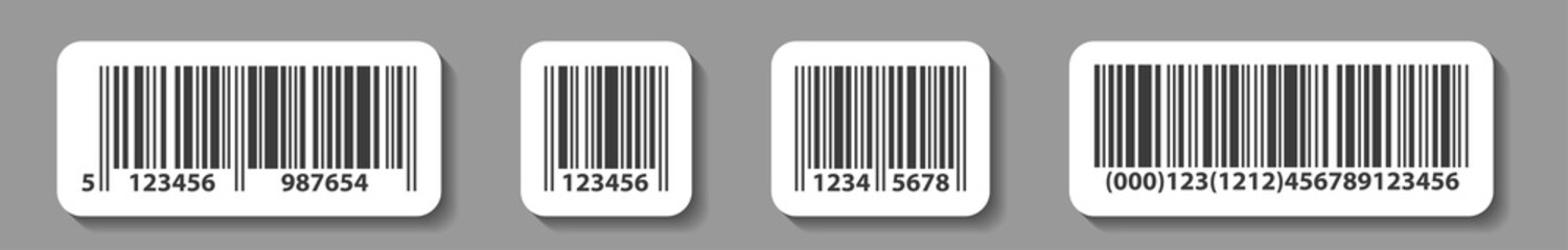EAN code stickers, linear barcode set of labels. Abstract product mark template for scanner  or barcode reader. Set of EAN typical icons isolated. Vector illustration
