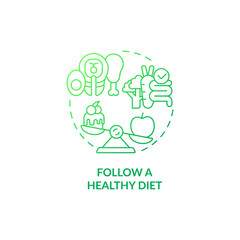 Follow healthy diet green gradient concept icon. Mental health during pregnancy abstract idea thin line illustration. Nutrition for pregnant women. Vector isolated outline color drawing