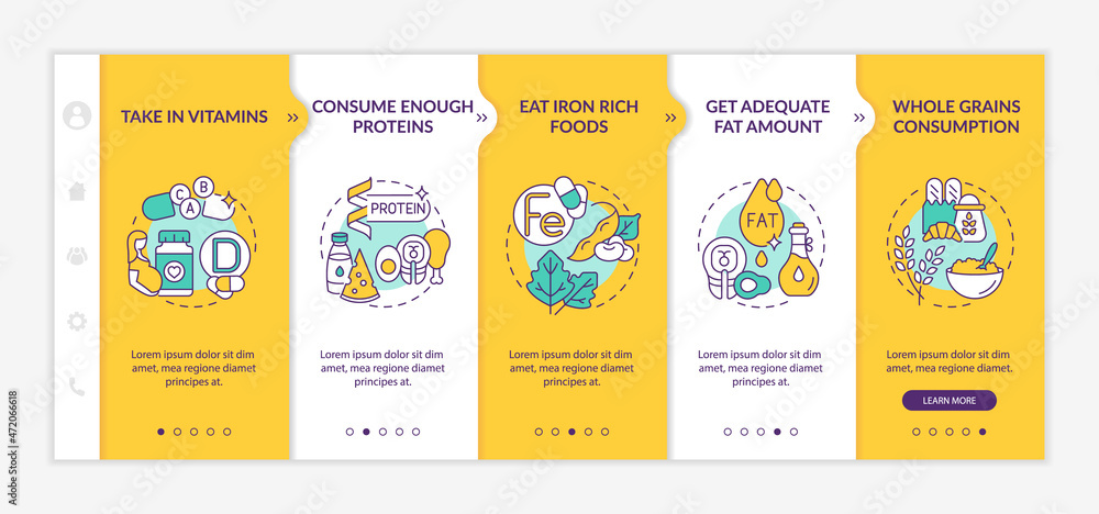 Poster nutrition during pregnancy onboarding vector template. responsive mobile website with icons. web pag