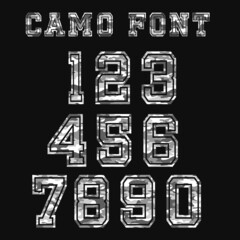sports camouflage letters. camouflage font. figures for sportswear T-shirts and sweaters.