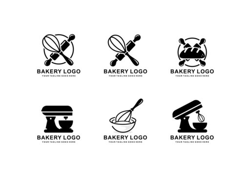 Bakery simple flat logo set vector illustration