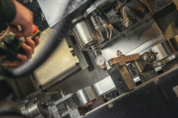 Metal machine tools industry. CNC turning machine high-speed cutting is operation