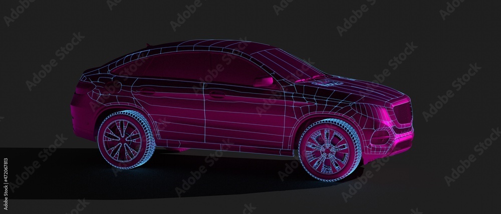 Poster autonomous driving concept illustration - 3d rendering