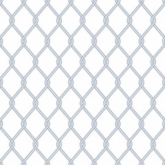 Chain link fence seamless pattern. Wired mesh steel gray fence in cartoon style. Template design for prison barrier, industrial safety zone, secured property, cage production. Vector illustartion