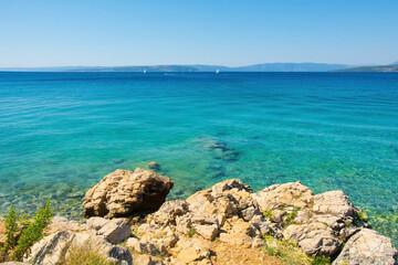 The late summer coastline near to Punat on Krk Island in Primorje-Gorski Kotar County in western Croatia
