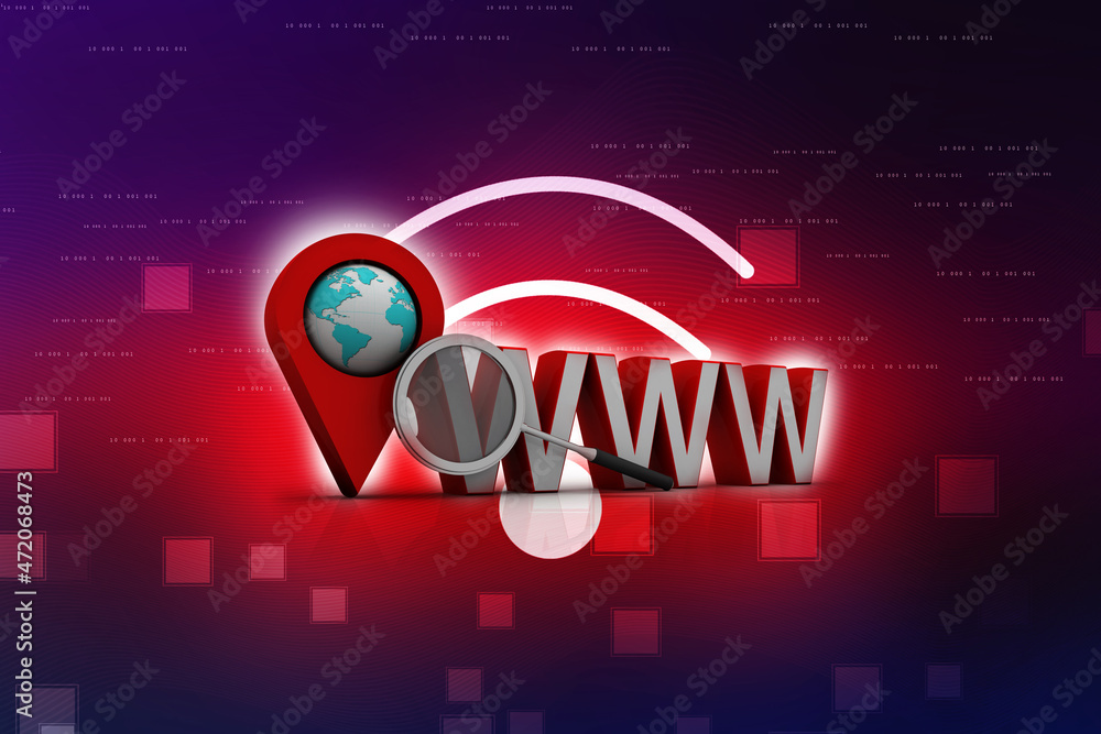 Poster 3d rendering red map pointer with www