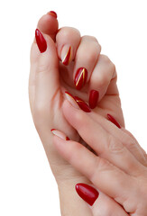 Female hands with a multicolored manicure closeup