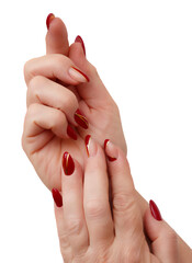 Female hands with a multicolored manicure closeup