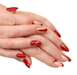 Female hands with a multicolored manicure closeup