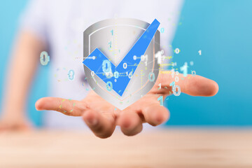 Security Shield concept, data protection. Shield with dots and lines connectio