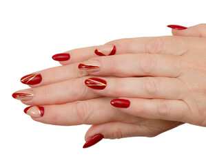 Female hands with a multicolored manicure closeup