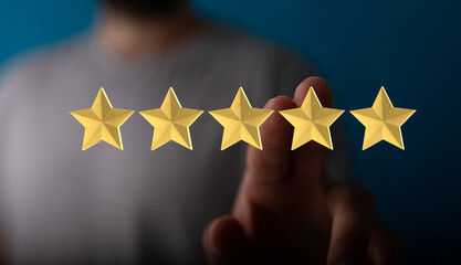 pointing five star symbol to increase rating of company